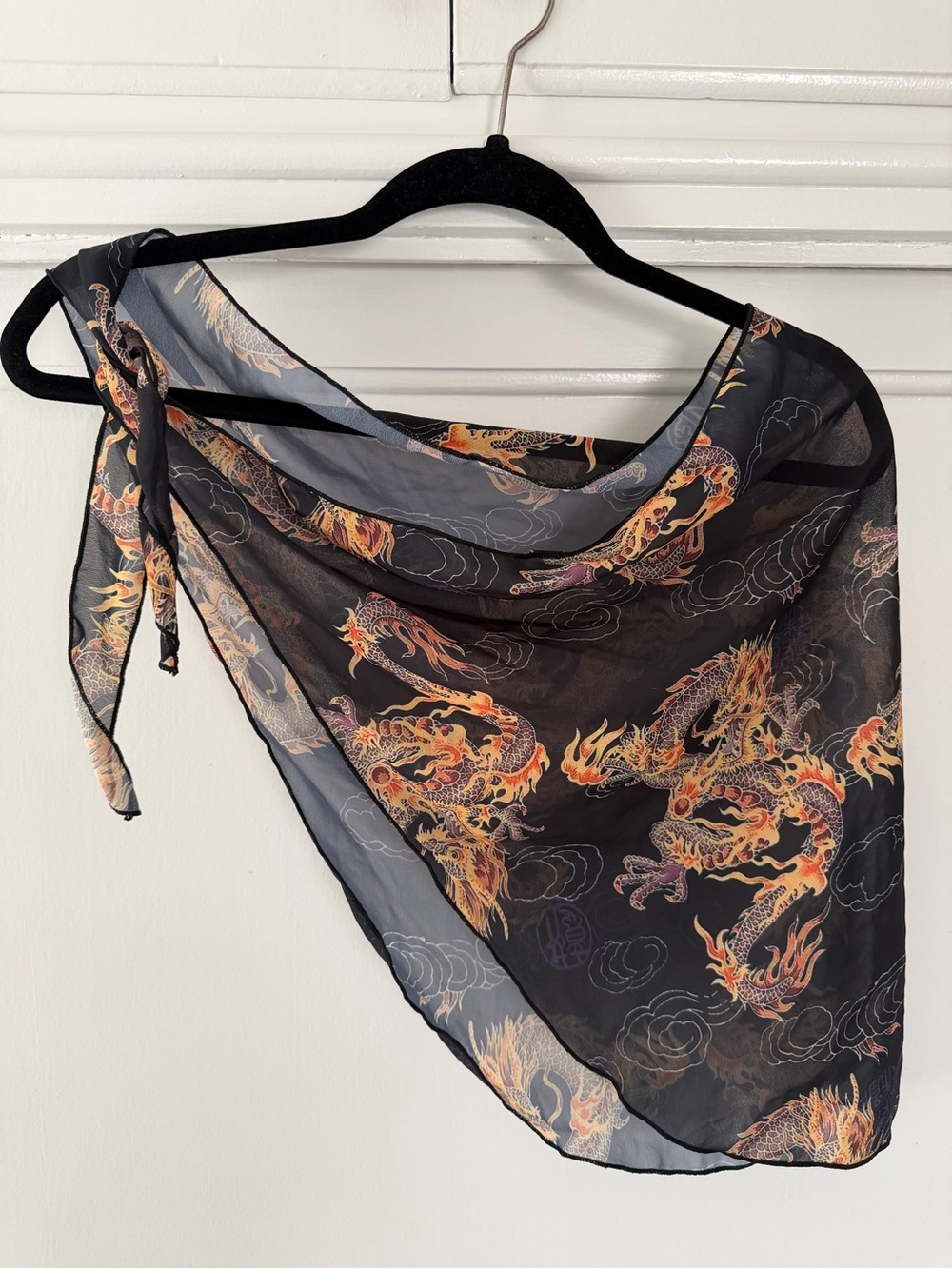 Sheer Dragon Print Swim Tie Sarong